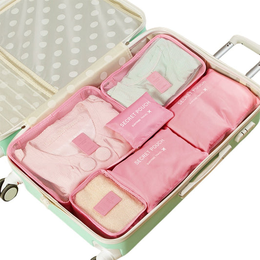 Set of 6Pcs Travel Storage Bags Clothes Pouch Luggage Organizer - Pink