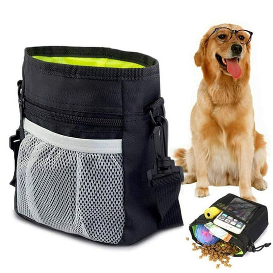 Outdoor Pet Treat Bag Drawstring Waist Bag Hands Free Pet Training Pouch - Black
