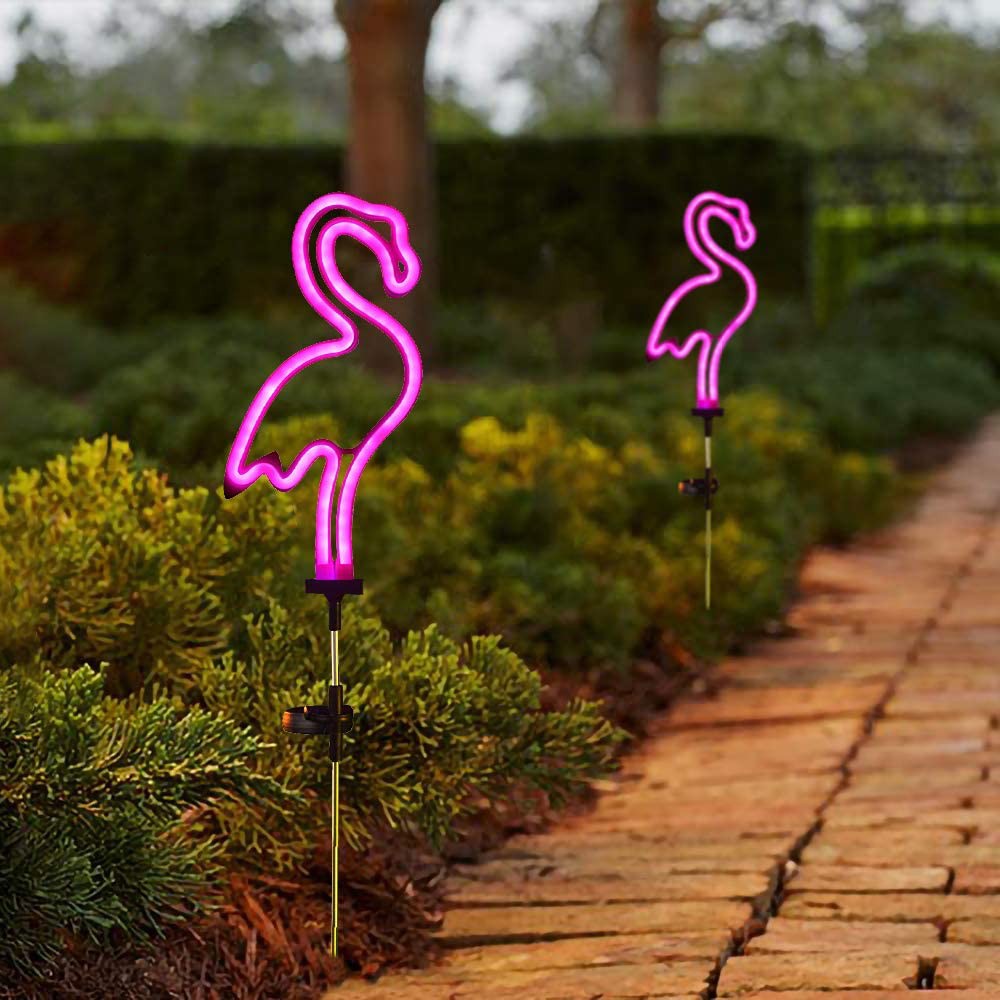 1Pc Solar Flamingo Neon Ground Light Patio Walkway Lamp Outdoor Garden Decor