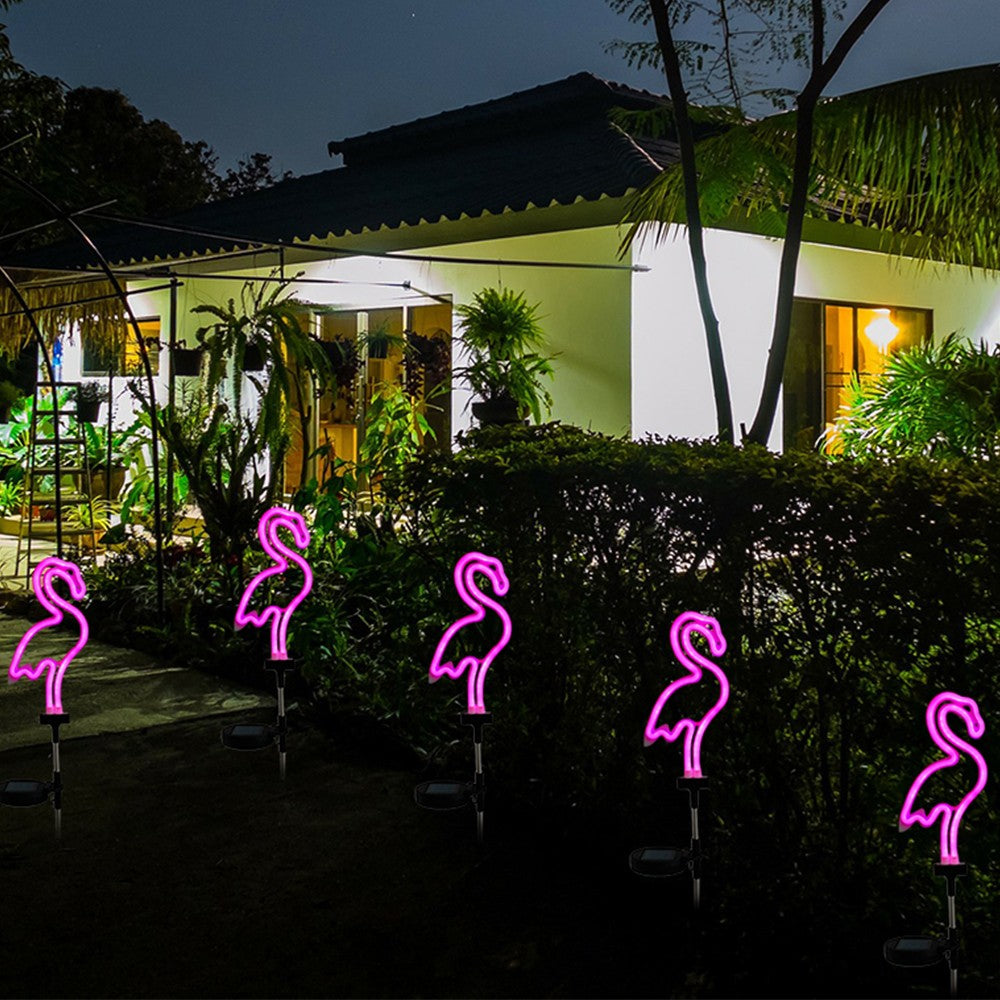 1Pc Solar Flamingo Neon Ground Light Patio Walkway Lamp Outdoor Garden Decor
