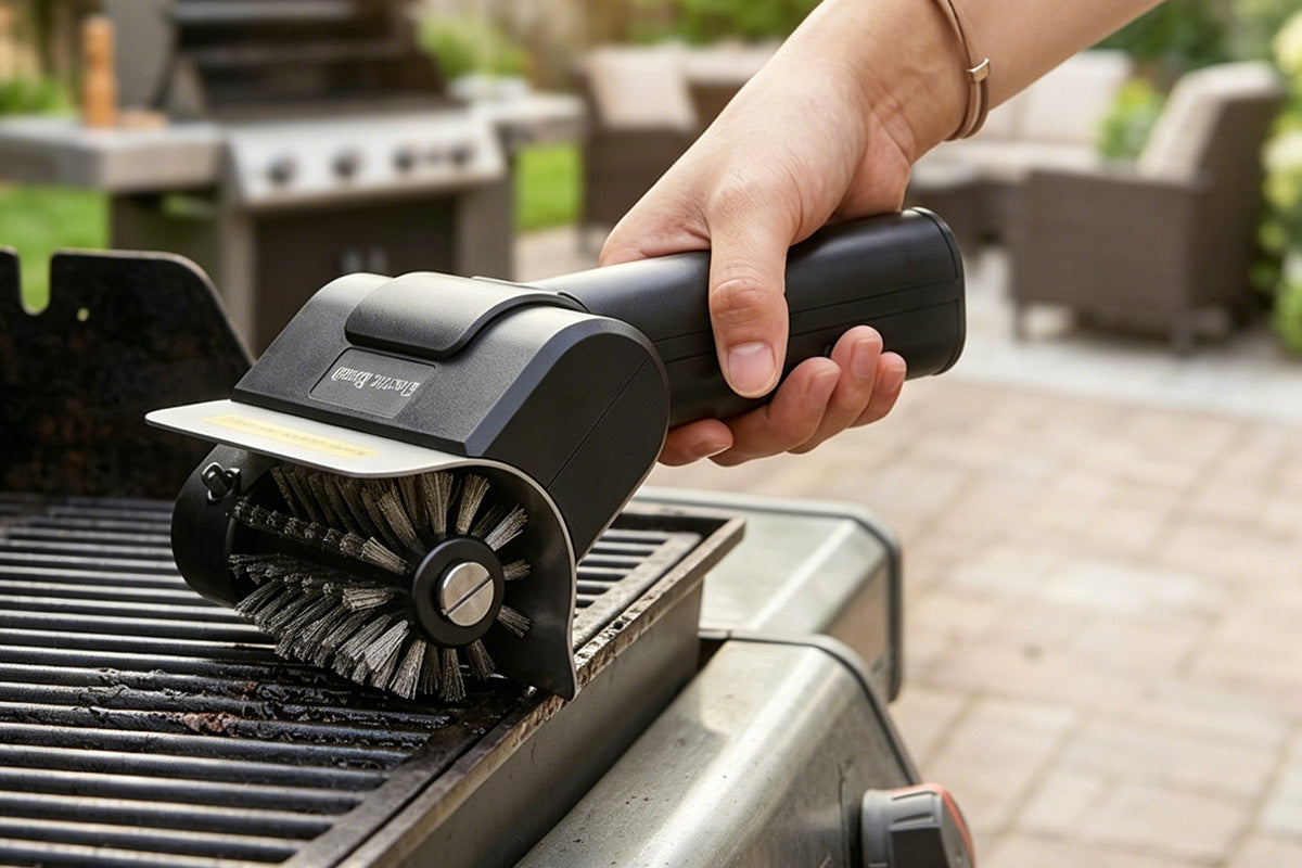 Cordless Electric Grill Brush BBQ Cleaner with 2000mAh Battery and 600rpm for Outdoor