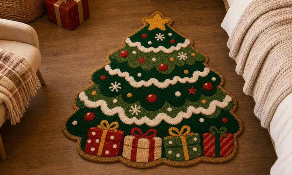 Soft Christmas Velvet Floor Mat with Non Slip Dot Backing