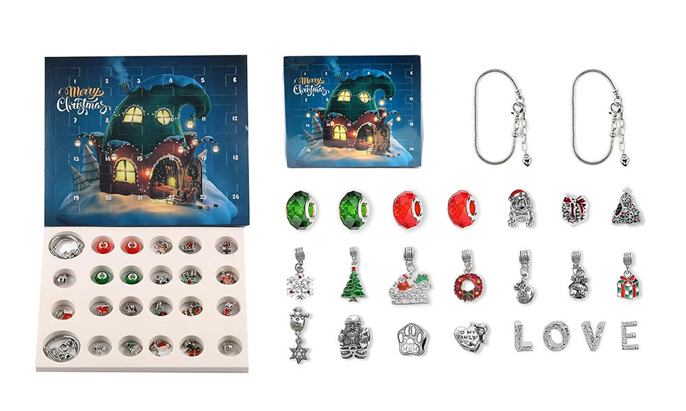 24 Day Christmas Countdown Calendar DIY Bracelet Making Kit with Surprise Accessories