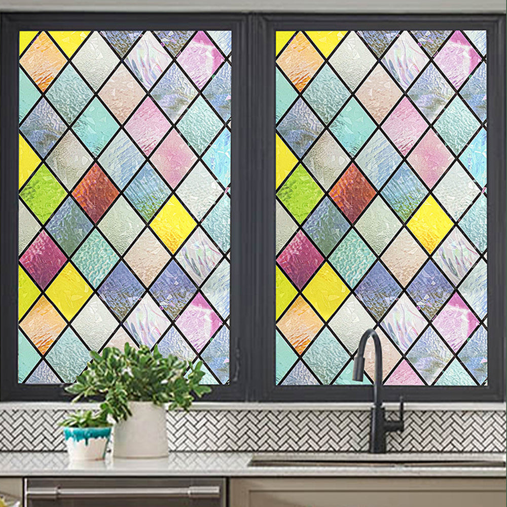 1 or 2 Static Cling Rainbow Lattice Glass Window Film Stained Window Sticker