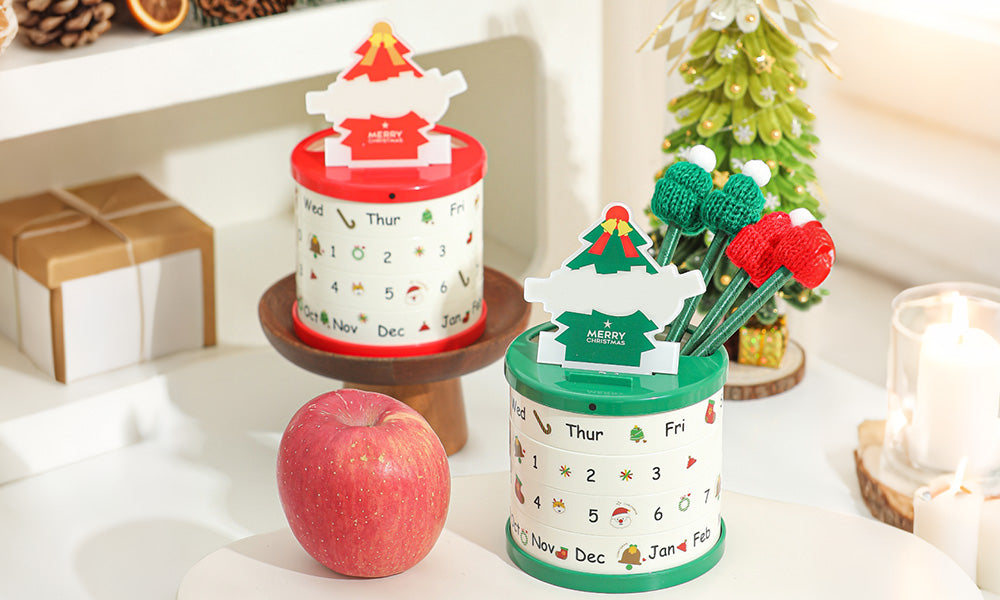Christmas Apple Gift Box with Rotating Calendar and Storage Compartment