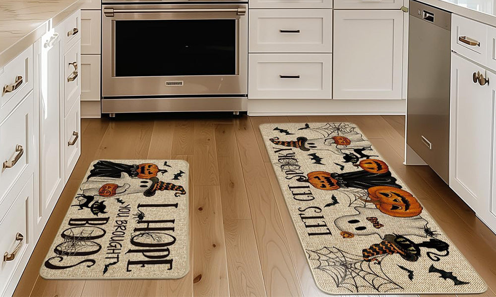 2 Piece Halloween Floor Mat Set for Home Kitchen Easy Care