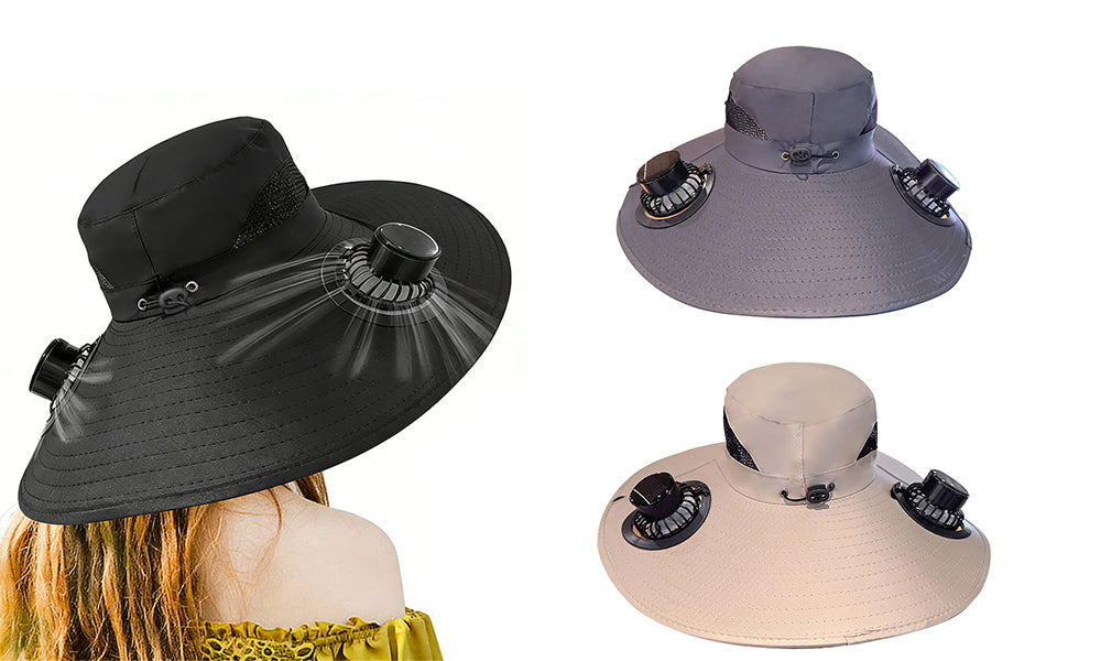 Solar Rechargeable Fan Hat Dual Fans for Fishing Camping Outdoor