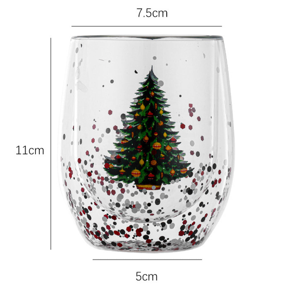 2Pcs 300ml Christmas Tree Double-Wall Coffee Glass Cups