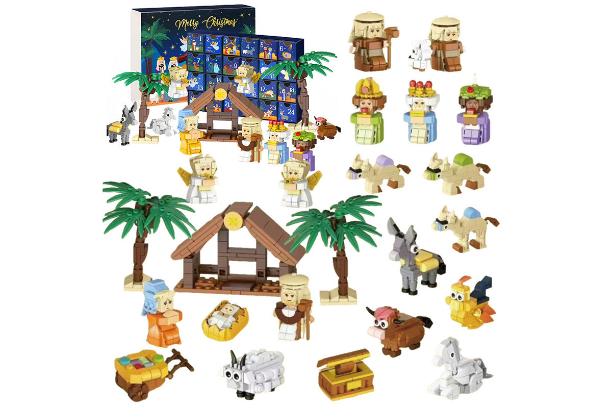 Christmas Advent Calendar 24 Days Building Block Set Nativity Toy Gift for Kids