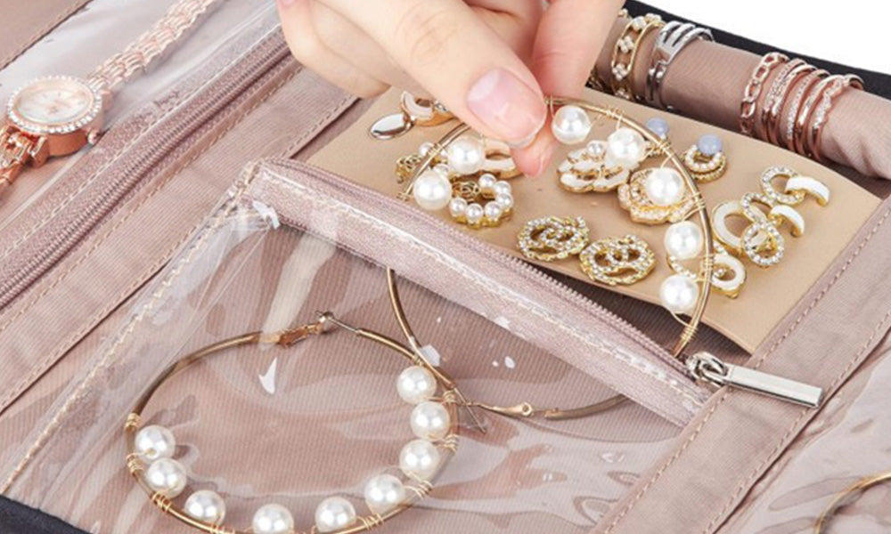 2 PCS Foldable Roll Up Earring and Jewelry Organizer Travel Bags