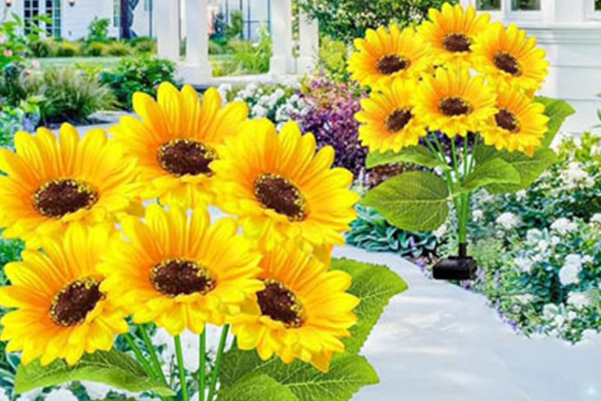 2 Pcs Solar Sunflower Lights for Outdoor Garden Patio Lawn Waterproof