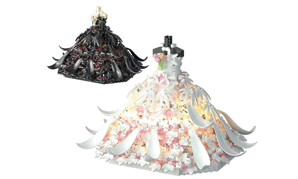 Mini Wedding Dress Building Blocks Set with LED Light and Flower Decoration