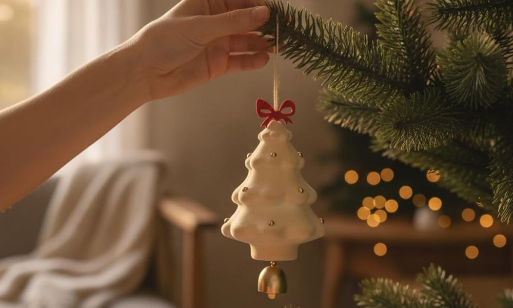 3PCS Flocked Christmas Tree Hanging Ornaments with Bell Pendants