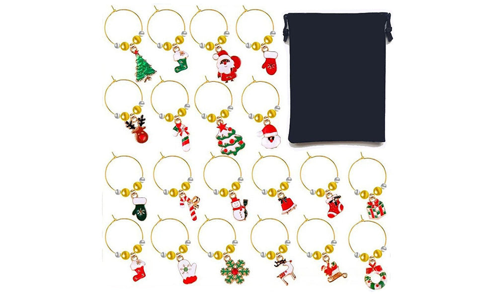 20 PCS Zinc Alloy Christmas Ocean Letter Wine Glass Marker Rings with Bag