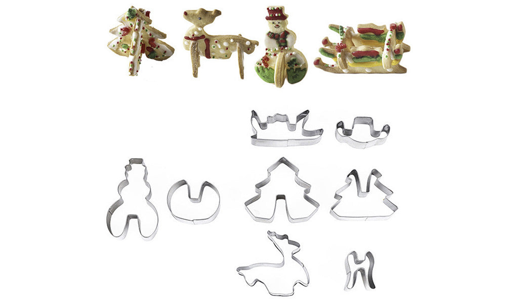 18PCS Stainless Steel 3D Christmas Cookie Cutter Set Gingerbread House Shapes