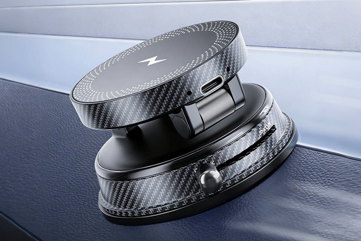 15W Magnetic Car Charger Vacuum Suction Foldable Phone Mount for Dashboard