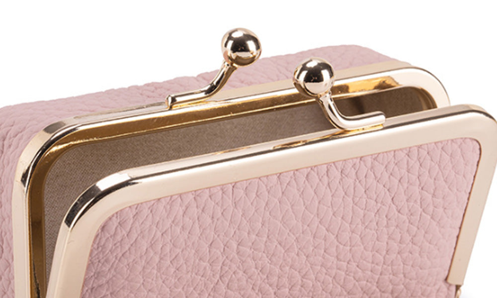 Genuine Leather Lipstick Pouch with Mirror Kiss Lock and Compartments
