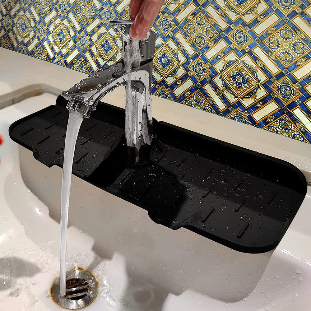 2Pcs Kitchen Sink Splash Guard Silicone Faucet Water Splash Catcher Mat - Black