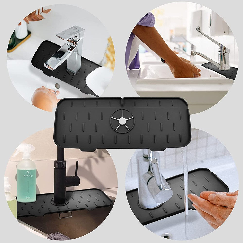 2Pcs Kitchen Sink Splash Guard Silicone Faucet Water Splash Catcher Mat - Black