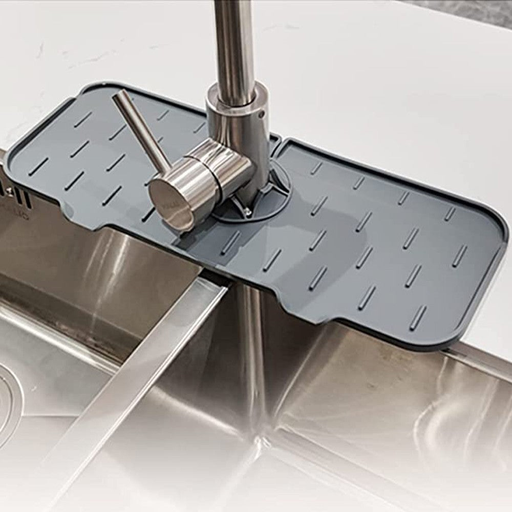 2Pcs Kitchen Sink Splash Guard Silicone Faucet Water Splash Catcher Mat - Grey