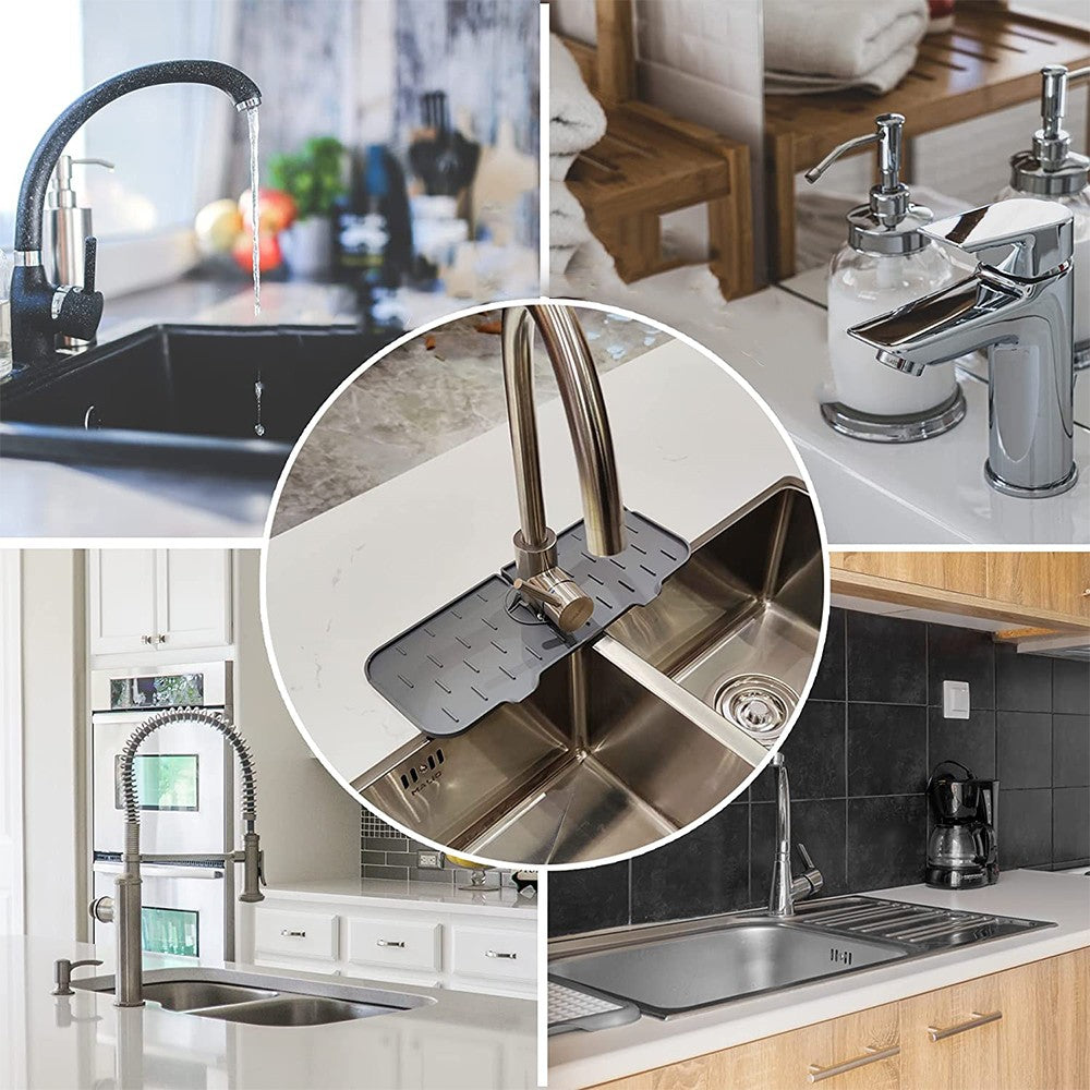 2Pcs Kitchen Sink Splash Guard Silicone Faucet Water Splash Catcher Mat - Grey