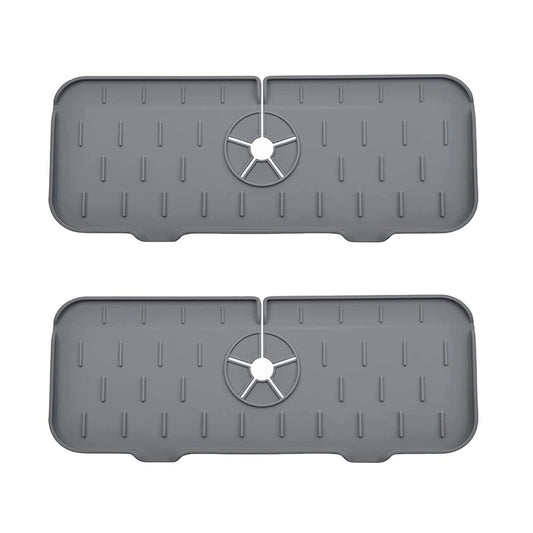 2Pcs Kitchen Sink Splash Guard Silicone Faucet Water Splash Catcher Mat - Grey