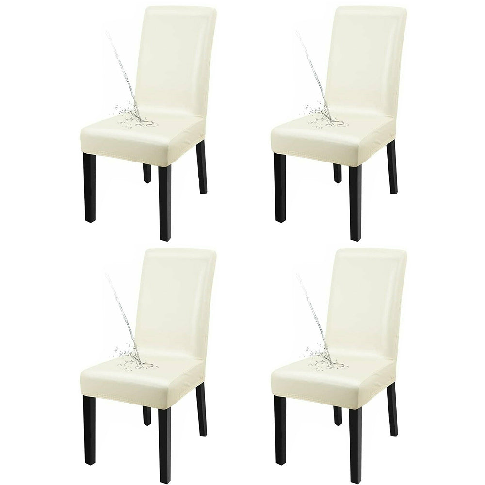 4X PU Leather Dining Chair Cover Waterproof Oilproof Chair Protector Beige