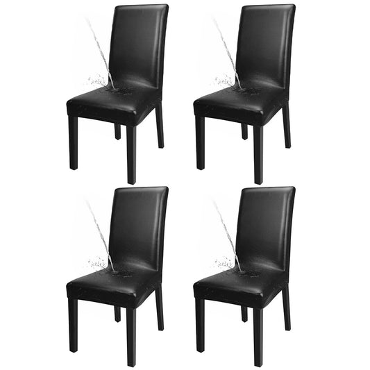 4X PU Leather Dining Chair Cover Waterproof Oilproof Chair Protector Black