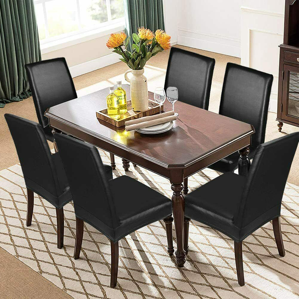 4X PU Leather Dining Chair Cover Waterproof Oilproof Chair Protector Black