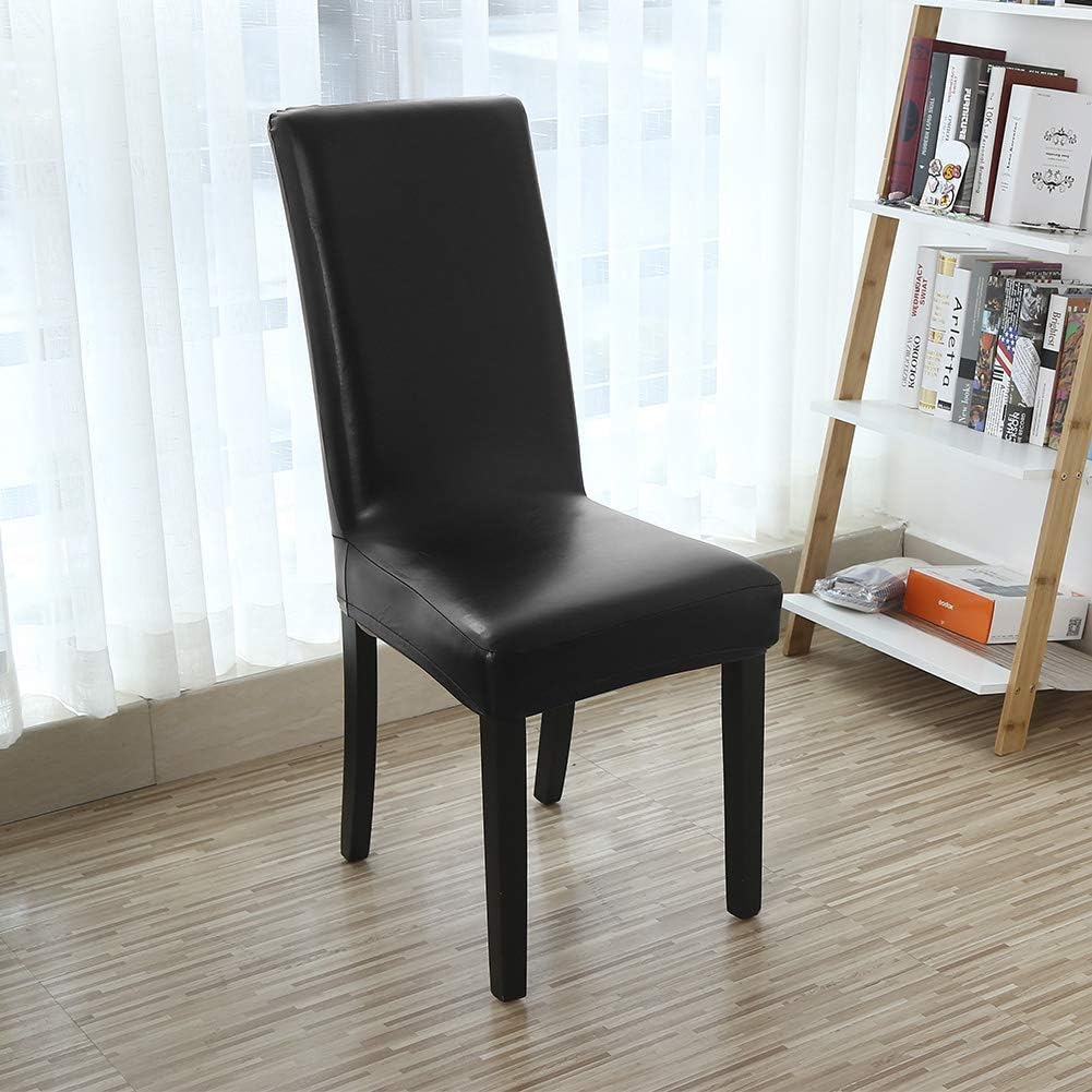 4X PU Leather Dining Chair Cover Waterproof Oilproof Chair Protector Black