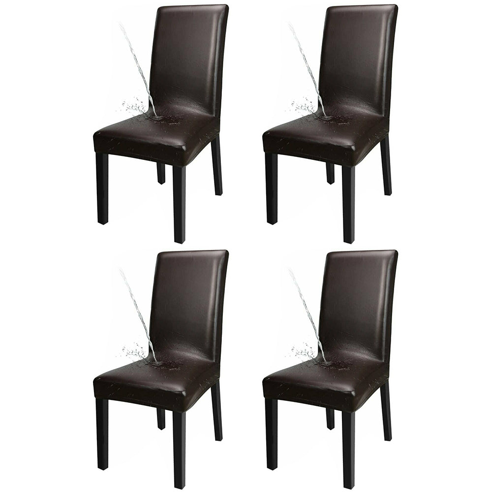 4X PU Leather Dining Chair Cover Waterproof Oilproof Chair Protector Brown