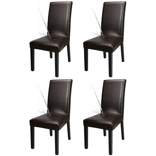 4X PU Leather Dining Chair Cover Waterproof Oilproof Chair Protector Brown