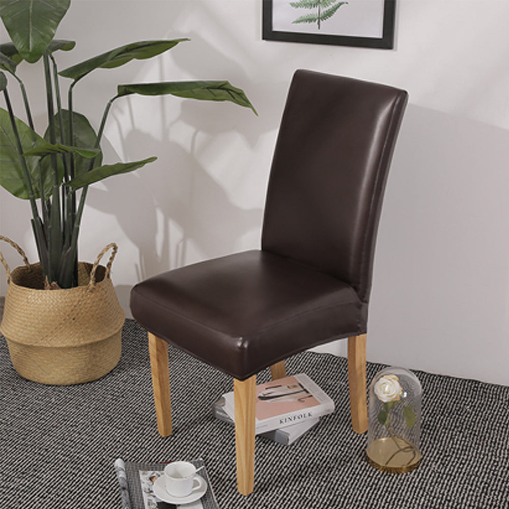 4X PU Leather Dining Chair Cover Waterproof Oilproof Chair Protector Brown