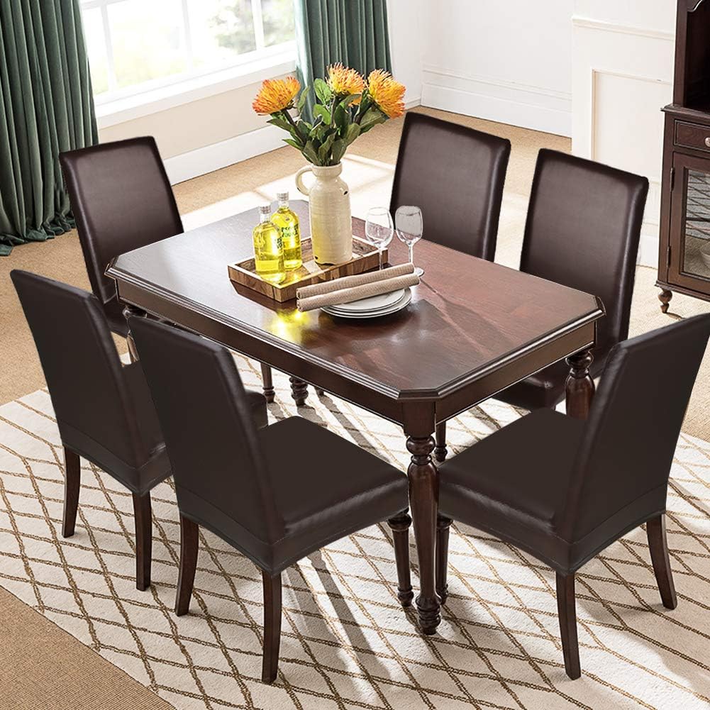4X PU Leather Dining Chair Cover Waterproof Oilproof Chair Protector Brown