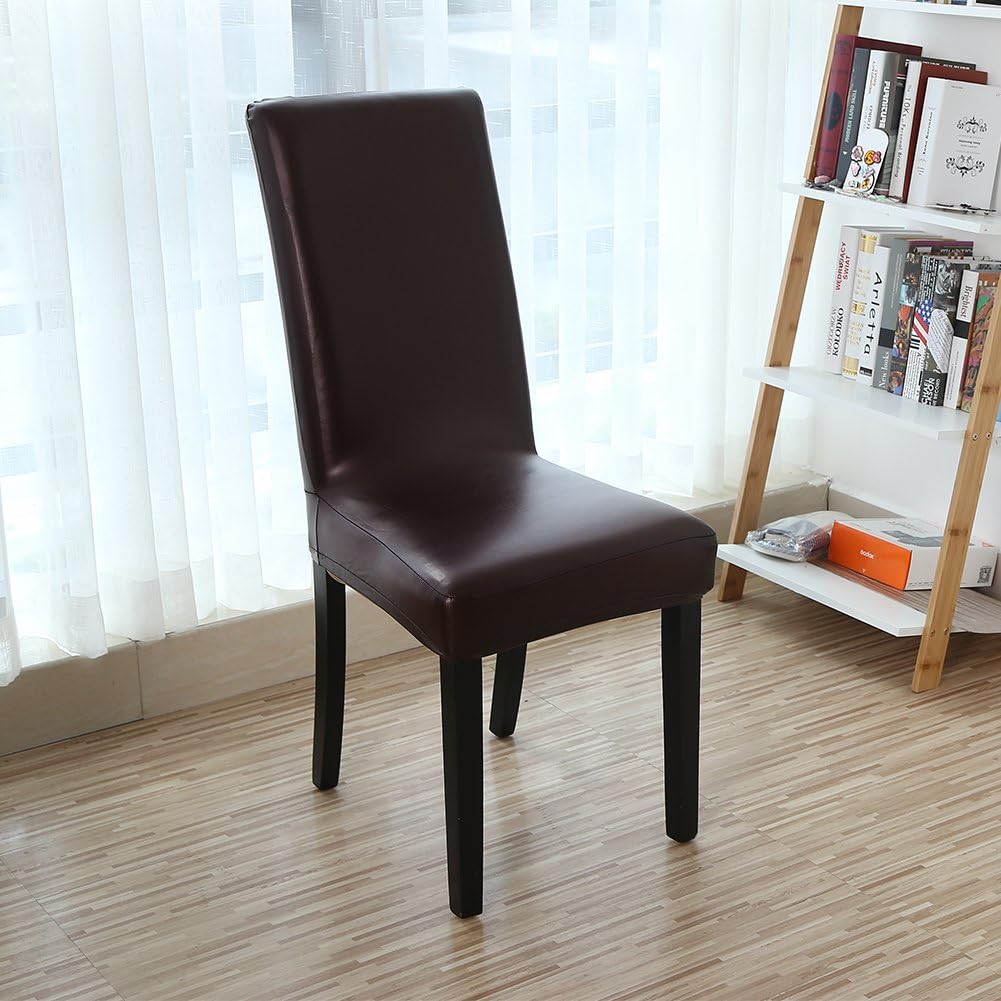 4X PU Leather Dining Chair Cover Waterproof Oilproof Chair Protector Brown