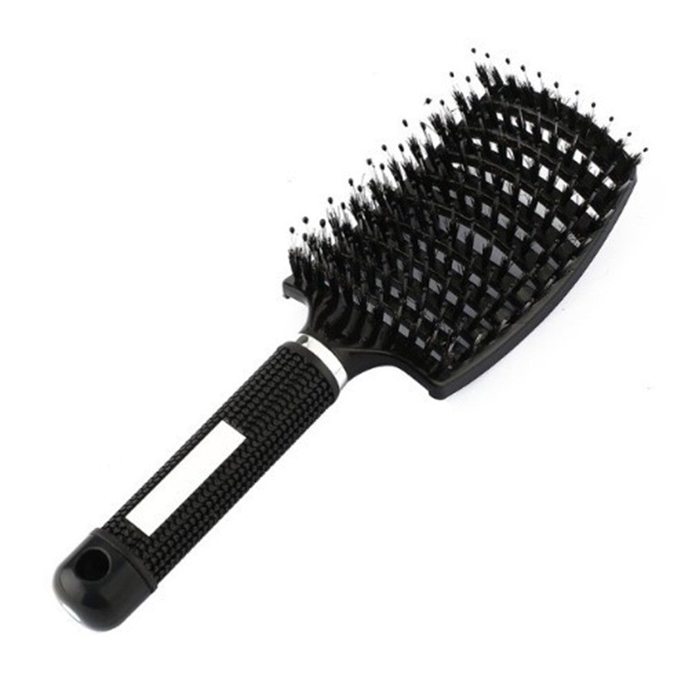 1Pc Boar Bristle Hair Brush Curved Hair Comb for Detangling Tangled Hair - Black