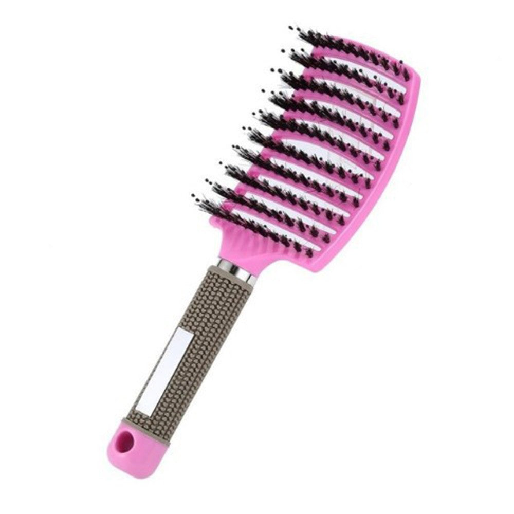 1Pc Boar Bristle Hair Brush Curved Hair Comb for Detangling Tangled Hair - Pink