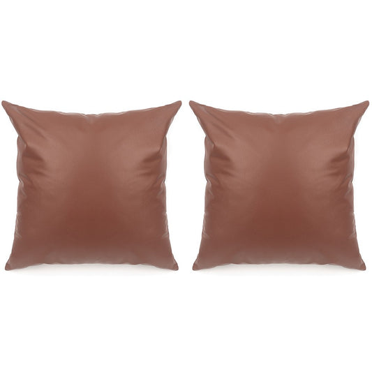 2Pcs 45x45cm PU Leather Pillow Case Sofa Cushion Cover - Coffee
