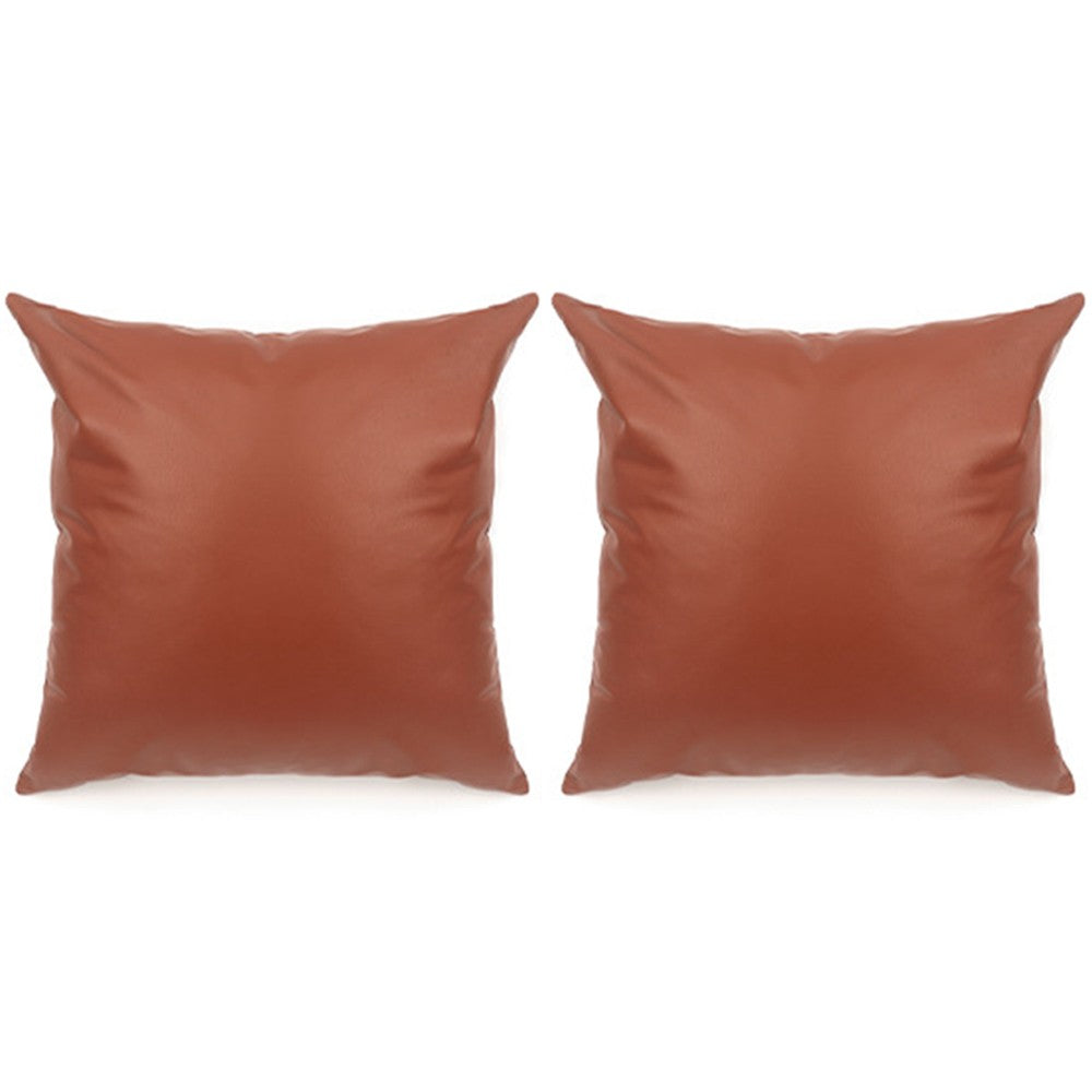 2Pcs 45x45cm PU Leather Pillow Case Sofa Cushion Cover - Orange