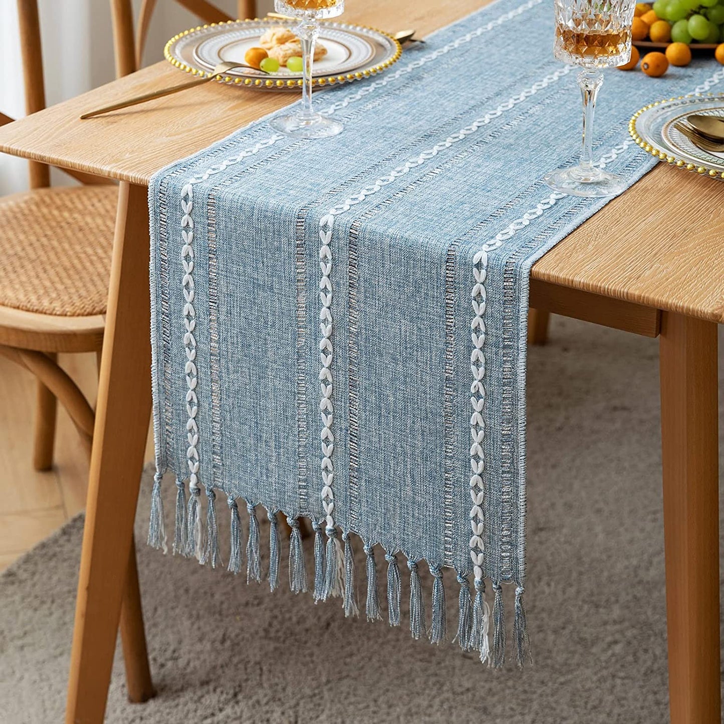 33x305cm Linen Table Runner Farmhouse Table Runner - Blue