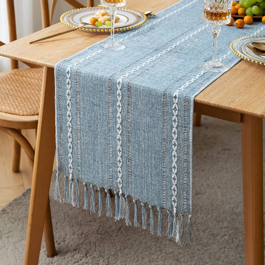 33x305cm Linen Table Runner Farmhouse Table Runner - Blue