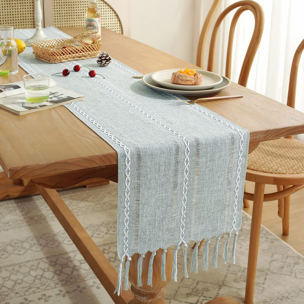 33x305cm Linen Table Runner Farmhouse Table Runner - Blue