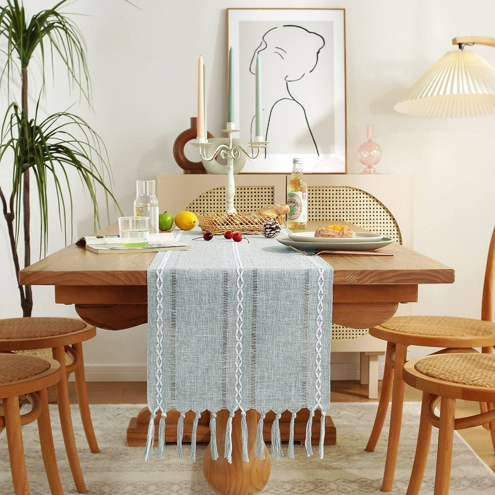 33x305cm Linen Table Runner Farmhouse Table Runner - Blue