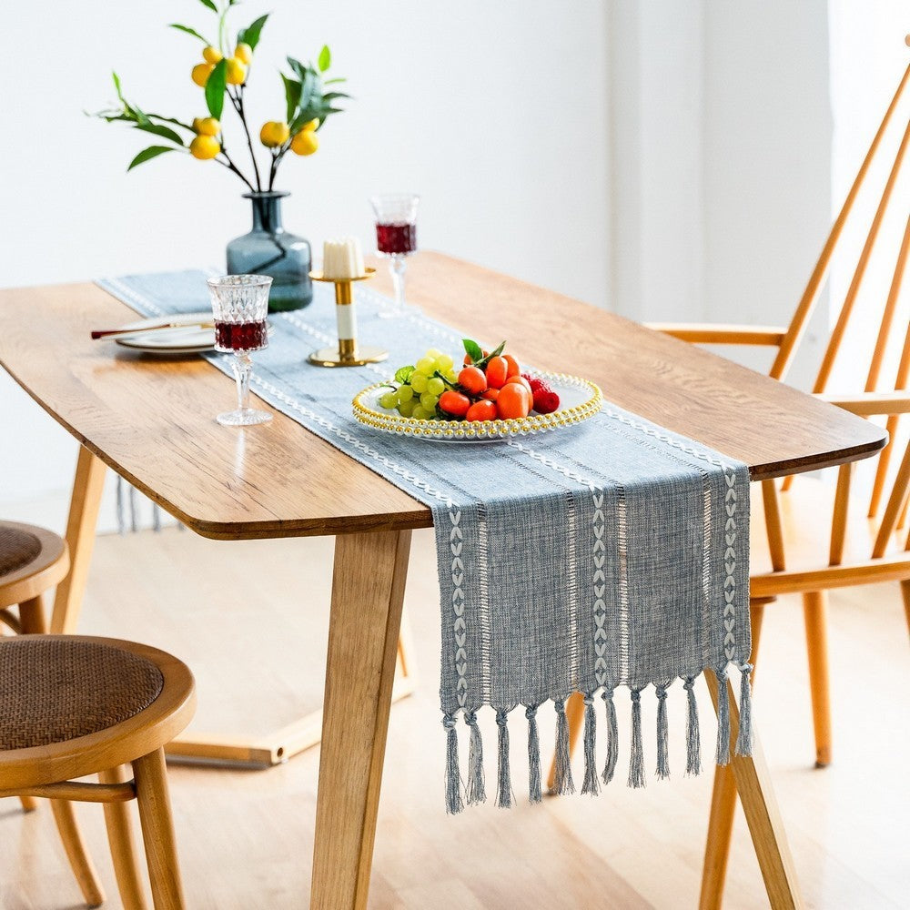33x305cm Linen Table Runner Farmhouse Table Runner - Blue