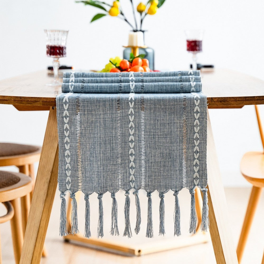 33x305cm Linen Table Runner Farmhouse Table Runner - Blue