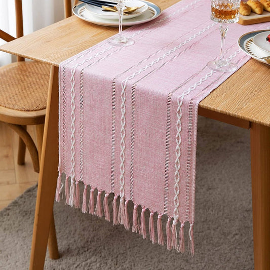 33x305cm Linen Table Runner Farmhouse Table Runner - Pink
