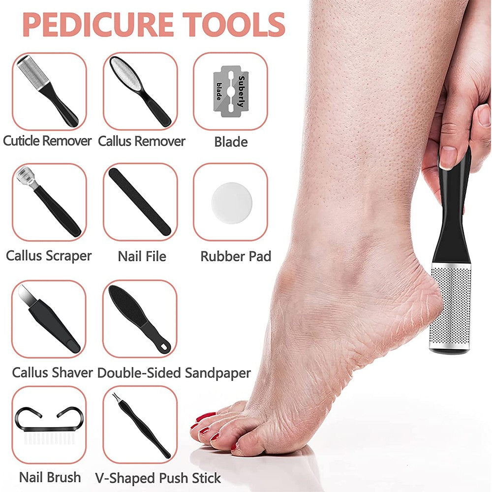 Electric Foot File Callus Remover with 10-Piece Pedicure Tool Set - Black