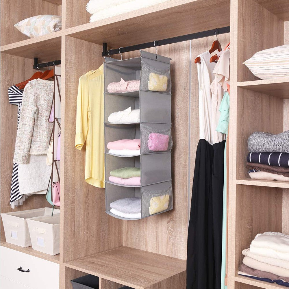 Foldable Wardrobe Hanging Storage Bag Clothes Shoes Hanger Organizer - Grey