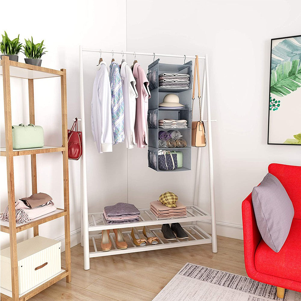 Foldable Wardrobe Hanging Storage Bag Clothes Shoes Hanger Organizer - Grey