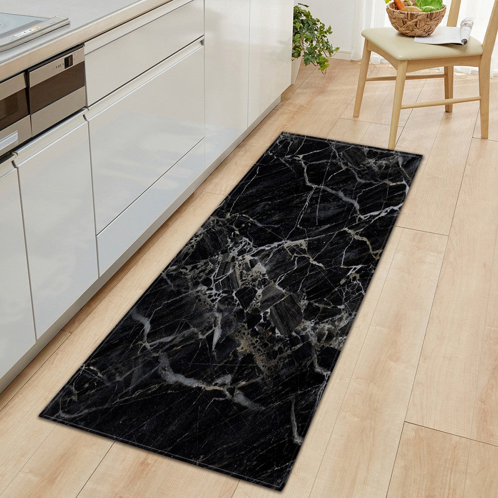60x90cm Marble Style Kitchen Non-Slip Floor Mat Bedroom Rug Black
